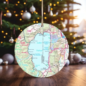 Lake Tahoe Karte Ornament, Lake Tahoe Ornament - Lake Tahoe Weihnachten, Lake Tahoe Weihnachtsverzierung, Lake Tahoe Airbnb, Lake Tahoe Geschenk, Weihnachten