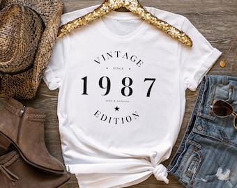 chemise vintage 1987, t-shirt 1987, t-shirt 38e anniversaire, chemise de l'année 1987, t-shirt de style rétro vintage, cadeau pour elle, rétro des années 1980, jolie chemise pour elle