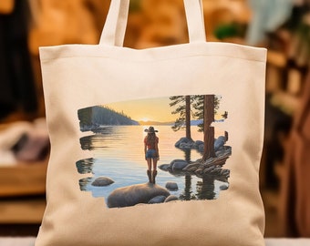Coastal Cowgirl Tote Bag, Shopping Bag, Coastal Cowgirl Gift, Lake Tahoe Design bag, Coastal Cowgirl Sunset Tote Bag