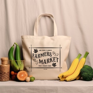 Farmers Market Tote Bag, Cotton Farmers Market Bag, Reusable Grocery Shopping Bag, Gift Bag, Farmhouse Tote, Book Bag, Teacher Gift, Farmers