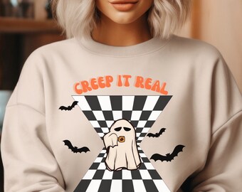 Moletom Creep it Real, moletom retrô feminino, moletom retrô masculino, camisa engraçada de Halloween, moletom fantasma fofo, fantasma retrô