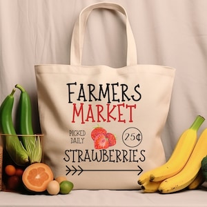 Farmers Market Cotton Canvas Tote Bag, Farmers Market Reusable Bag, Cotton Gift Bag, Reusable Shopping Bag, Reusable Gift Bag, Grocery Tote