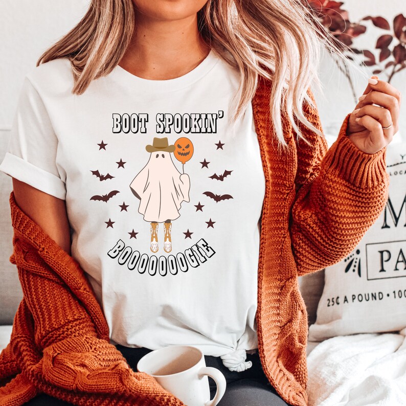 Camiseta Boot Spookin Booooooogie, camiseta de Halloween, Cowboy Halloween, camiseta da temporada assustadora, blusa fantasma fofa, camiseta Western Ghost, Cowboy Ghost imagem 2