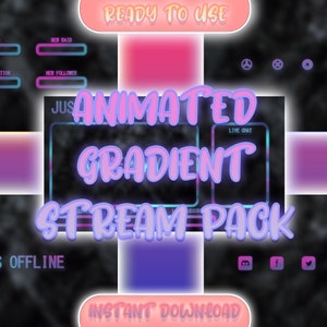 Animated Gradient Overlay Package / Twitch Overlay Pack / Scenes / Screens /Transition / Chatbox / Alerts /  Webcam / Rainbow Overlay