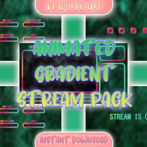 Animated Gradient Overlay Package / Twitch Overlay Pack / Scenes / Screens /Transition / Chatbox / Alerts /  Webcam / Rainbow Overlay