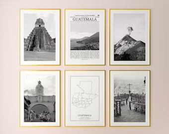 Guatemala Prints Set of 6, Guatemala Black And White Prints, Guatemala Photo Poster, Guatemala Wall Art, Guatemala Map, Guatemala