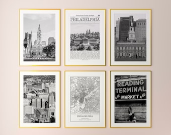 Philadelphia City Prints 6er Set, Philadelphia Schwarzweiß-Drucke, Philadelphia Foto-Poster, Philadelphia Karte, Pennsylvania