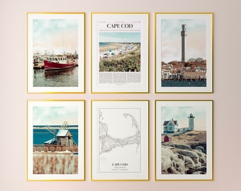 Cape Cod City Prints Set of 6, Cape Cod Photo Poster, Cape Cod Photography, Cape Cod Wall Art, Cape Cod Map, Massachusetts, United States