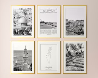 Palestine Prints Set of 6, Palestine Black And White Prints, Palestine Photo Poster, Palestine Wall Art, Palestine Map, Palestine