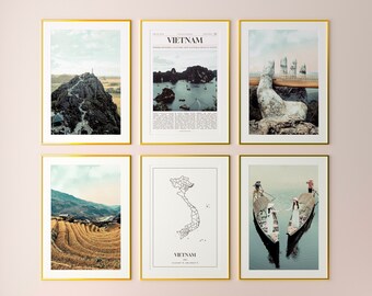 Vietnam Prints Set of 6, Vietnam Photo Poster, Vietnam Photography, Vietnam Wall Art, Vietnam Map, Vietnam