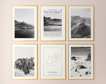 South Africa Prints Set of 6, South Africa Black And White Prints, South Africa Photo Poster, South Africa Map, South Africa