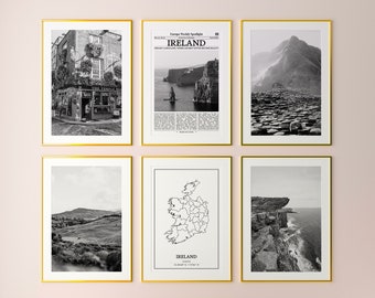 Ireland Prints Set of 6, Ireland Black And White Prints, Ireland Photo Poster, Ireland Wall Art, Ireland Map, Ireland