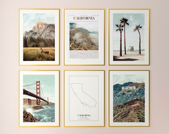 California State Prints Set of 6, California Photo Poster, California Photography, California Wall Art, California Map, United States