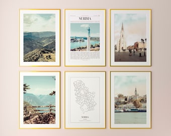 Serbia Prints Set of 6, Serbia Photo Poster, Serbia Photography, Serbia Wall Art, Serbia Map, Serbia
