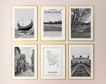 Bangladesch Prints 6er Set, Bangladesch Schwarzweiß Prints, Bangladesch Foto Poster, Bangladesch Wandkunst, Bangladesch Karte, Bangladesch