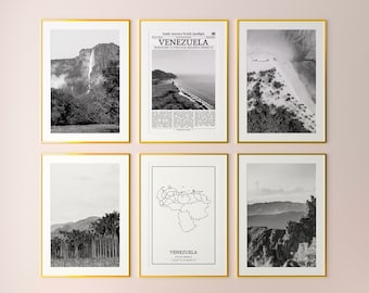 Venezuela Prints Set of 6, Venezuela Black And White Prints, Venezuela Photo Poster, Venezuela Wall Art, Venezuela Map, Venezuela