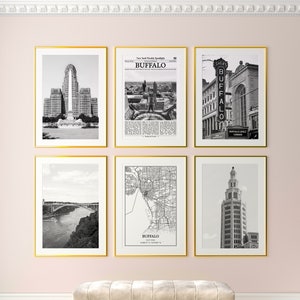 Buffalo City Prints Set of 6, Buffalo Black And White Prints, Buffalo Photo Poster, Buffalo Wall Art, Buffalo Map, New York, United States