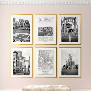 Pittsburgh City Prints Set of 6, Pittsburgh Black And White Prints, Pittsburgh Photo Poster, Pittsburgh Map, Pennsylvania, United States