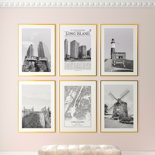 Long Island City Prints Set of 6, Long Island Black And White Prints, Long Island Photo Poster, Long Island Map, New York, United States