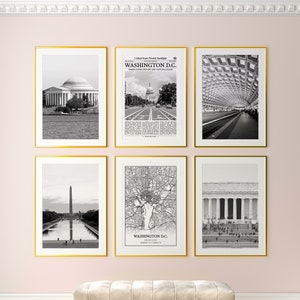 Washington D.C. City Prints Set von 6, Washington D.C. schwarzweiße Drucke, Washington D.C. Foto-Poster, Washington D.C. Karte