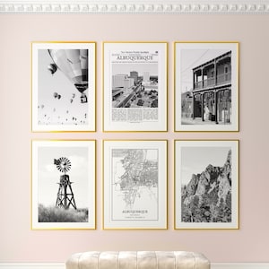 Albuquerque City Prints Set of 6, Albuquerque Black And White Prints, Albuquerque Photo Poster, Albuquerque Map, New Mexico, United States