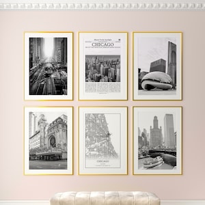 Chicago City Prints 6er-Set, Chicago Schwarzweißdrucke, Chicago Foto Poster, Chicago Wandkunst, Chicago Karte, Chicago, USA