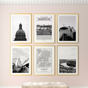 Edmonton City Prints 6er-Set, Edmonton Schwarzweißdrucke, Edmonton Foto Poster, Edmonton Wandkunst, Edmonton Karte, Alberta, Kanada