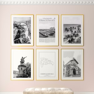 Dominikana Zestaw wydruków 6, Dominikana Czarno-białe wydruki, Dominikana Plakat fotograficzny, Dominikana Mapa