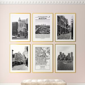 Boston City Prints 6er-Set, Boston Schwarzweißdrucke, Boston Foto Poster, Boston Wandkunst, Boston Karte, Massachusetts, USA