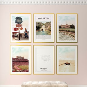 Oklahoma Prints Set of 6, Oklahoma Photo Poster, Oklahoma Photography, Oklahoma Wall Art, Oklahoma Map, Country