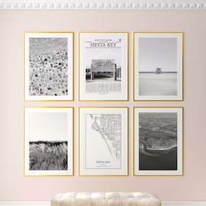 Siesta Key City Prints 6er Set, Siesta Key Schwarzweißdrucke, Siesta Key Fotoposter, Siesta Key Map, Florida, USA
