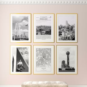 Dallas City Prints Set of 6, Dallas Black And White Prints, Dallas Photo Poster, Dallas Wall Art, Dallas Map, Texas, United States