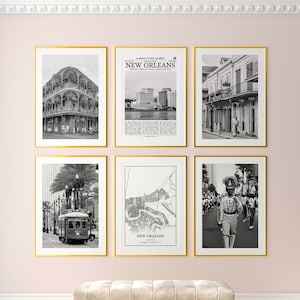 New Orleans City Prints 6er Set, New Orleans schwarz weiß Drucke, New Orleans Foto Poster, New Orleans Karte, Louisiana, USA