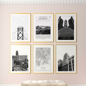 Detroit City Prints 6er-Set, Detroit Schwarz-Weiß-Drucke, Detroit Foto-Poster, Detroit Wandkunst, Detroit Karte, Missouri, USA