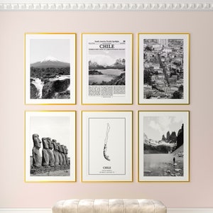 Chile Prints Set of 6, Chile Black And White Prints, Chile Photo Poster, Chile Wall Art, Chile Map, Chile