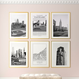 Cleveland City Prints Set van 6, Cleveland Black And White Prints, Cleveland Photo Poster, Cleveland Map, Ohio, Verenigde Staten