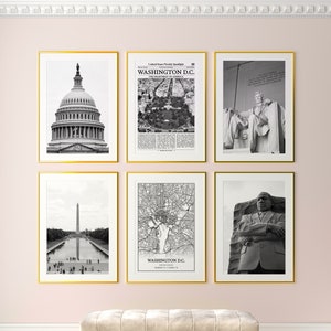 Washington D.C. City prints set van 6, Washington D.C. zwart-wit prints, Washington D.C. fotoposter, Washington D.C. kaart