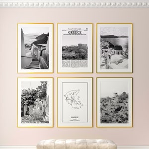 Griechenland Prints 6er Set, Griechenland schwarz weiß Drucke, Griechenland Foto Poster, Griechenland Wandkunst, Griechenland Karte, Griechenland