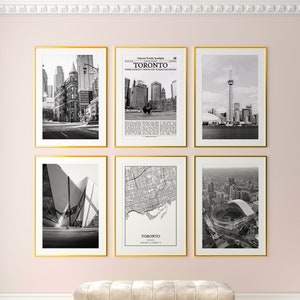 Toronto City Prints 6er Set, Toronto schwarz weiß Drucke, Toronto Foto Poster, Toronto Wandkunst, Toronto Karte, Ontario, Kanada