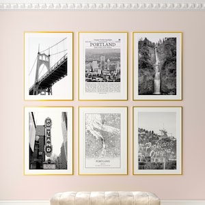 Portland City Prints 6er Set, Portland schwarz weiß Drucke, Portland Foto Poster, Portland Karte, Oregon, USA