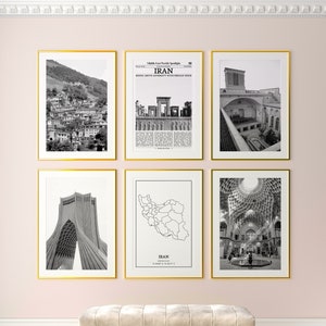 Iran Prints 6er Set, Iran Schwarzweiße Prints, Iran Foto Poster, Iran Wandkunst, Iran Karte, Iran