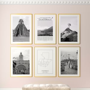 Juego de 6 impresiones de Guatemala, impresiones en blanco y negro, póster fotográfico de Guatemala, arte mural de Guatemala, mapa de Guatemala