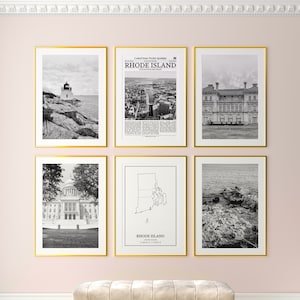 Rhode Island State Prints 6er Set, Rhode Island Schwarzweißdrucke, Rhode Island Fotoposter, Rhode Island Karte, USA