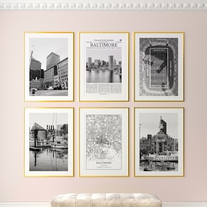 Baltimore City Prints 6er Set, Baltimore Schwarz Weiß Prints, Baltimore Foto Poster, Baltimore Karte, Maryland, USA