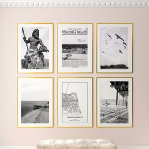 Virginia Beach City Prints Set of 6, Virginia Beach Black And White Prints, Virginia Beach Photo Poster, Virginia Beach Map, Virginia