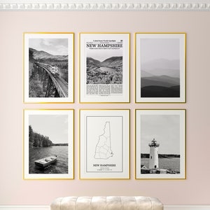 New Hampshire Poster 6er Set, New Hampshire schwarz weiß Drucke, New Hampshire Foto Poster, New Hampshire Karte, USA