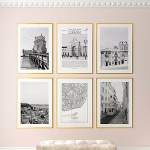 Lisbon City Prints Set of 6, Lisbon Black And White Prints, Lisbon Photo Poster, Lisbon Wall Art, Lisbon Map, Portugal