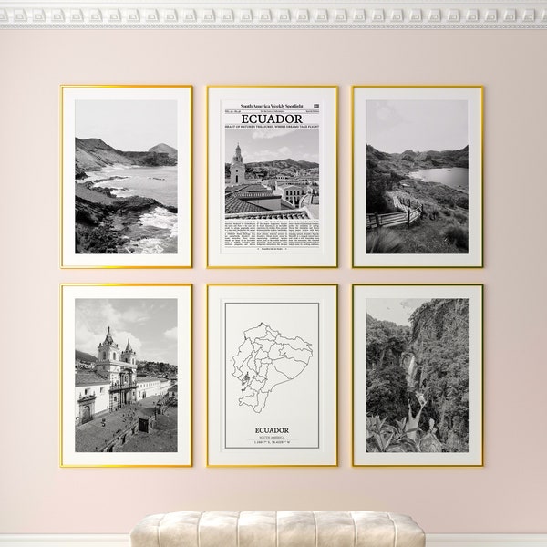 Ecuador Prints Set of 6, Ecuador Black And White Prints, Ecuador Photo Poster, Ecuador Wall Art, Ecuador Map, Ecuador