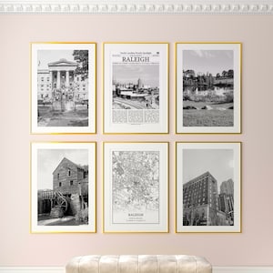 Raleigh City Prints Set of 6, Raleigh Black And White Prints, Raleigh Photo Poster, Raleigh Map, North Carolina, United States