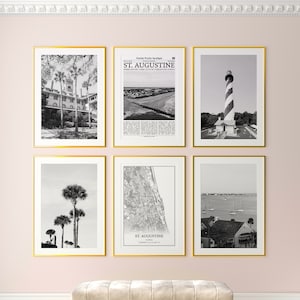 St. Augustine stad prints set van 6, St. Augustine zwart-wit prints, St. Augustine fotoposter, St. Augustine kaart, Florida